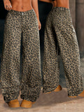 Leopard Print Wide Leg Pants Women Low Rise Casual Four Season Mixed Color S-XXL