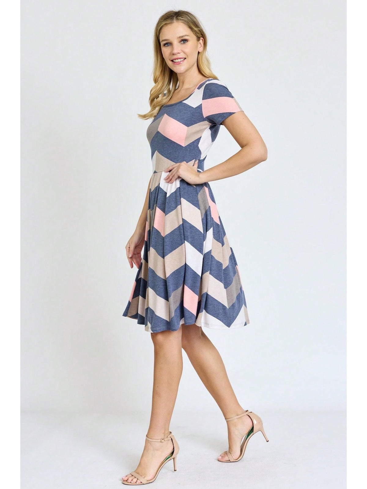 Paisley Floral Swing Dress Women Chevron Stripe Patchwork Pleated Square Neck Elastic Waist Midi Casual Plus Size S-3X