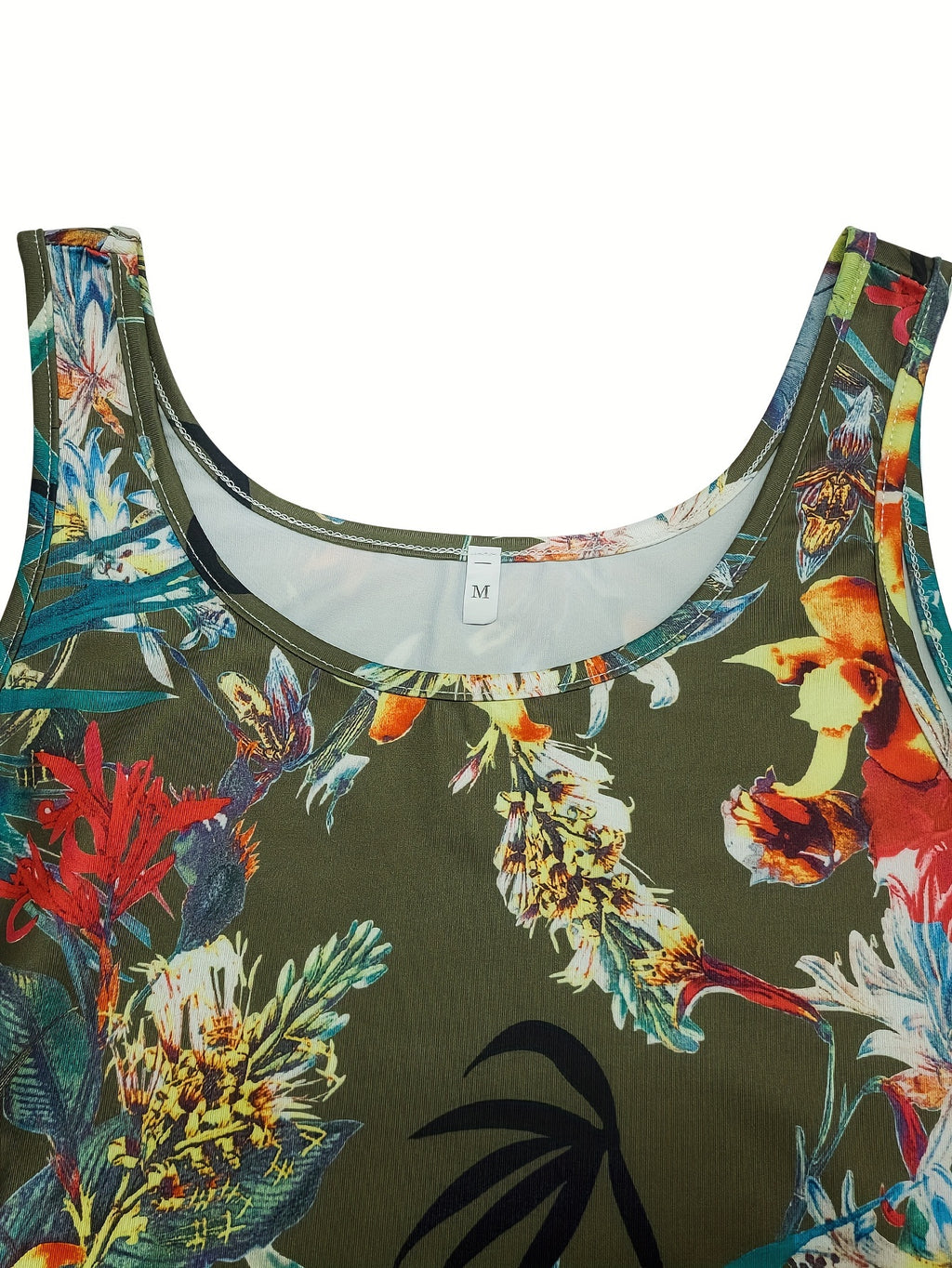 Floral Print Midi Bodycon Dress Women Sleeveless Round Neck Front Knot Slim Fit Stretchy Tank Dress Beach Vacation Party Spring Summer S-XXL