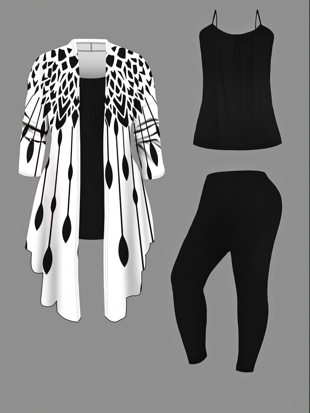 Women's 3 Piece Set Print Top Sleeveless Vest & Solid Color Pants Color Block Matching Outfit Machine Washable