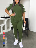 Round Neck Top and Pants Set Women Spring Summer Home Casual Lounge 2 Piece Matching Outfit Comfortable S-XXL