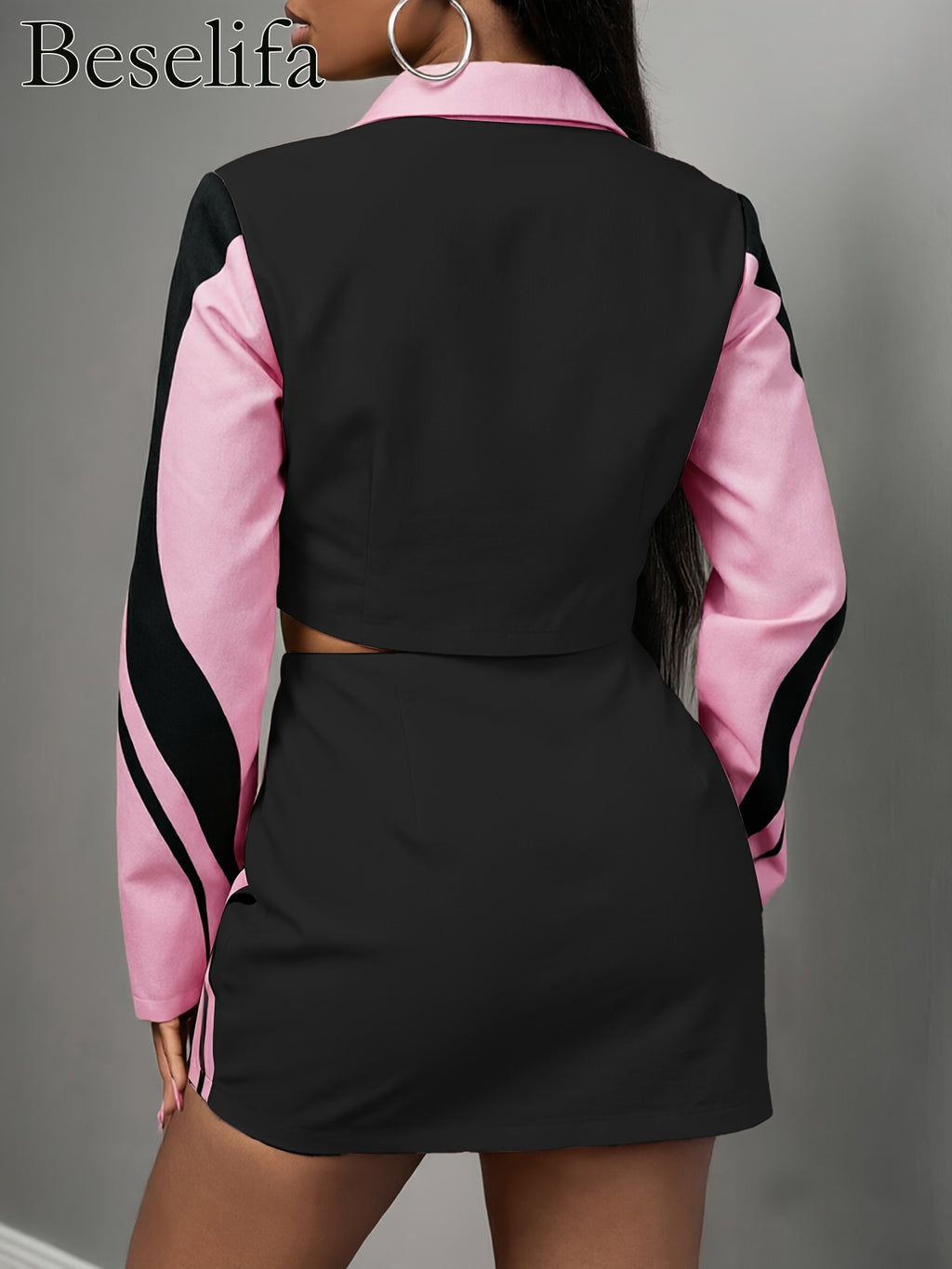 Motorcycle Print Jacket and Mini Skirt 2pcs Set Women Casual Fashion Fall Winter Outfit Matching Set S-XXL