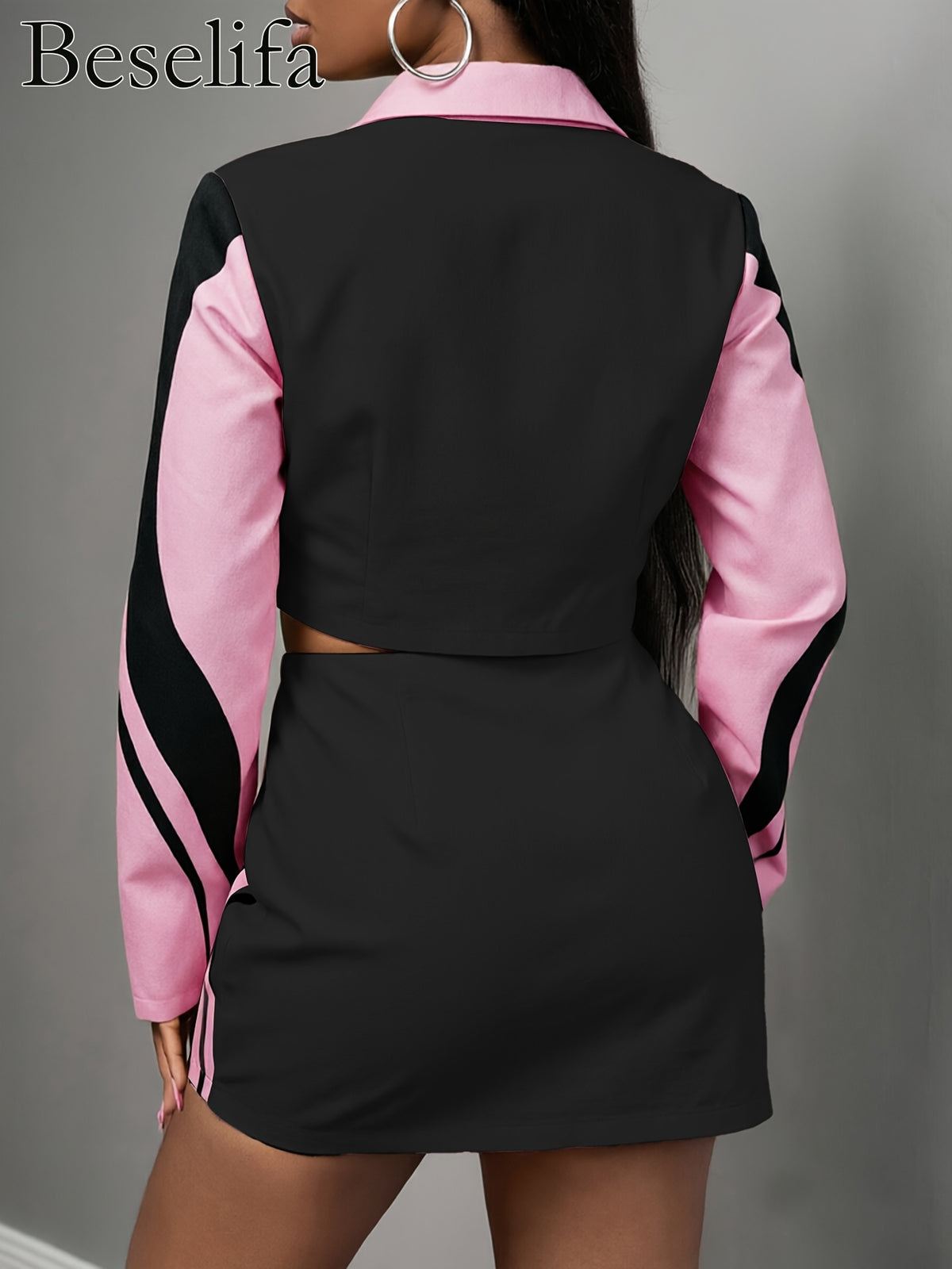 Motorcycle Print Jacket and Mini Skirt 2pcs Set Women Casual Fashion Fall Winter Outfit Matching Set S-XXL