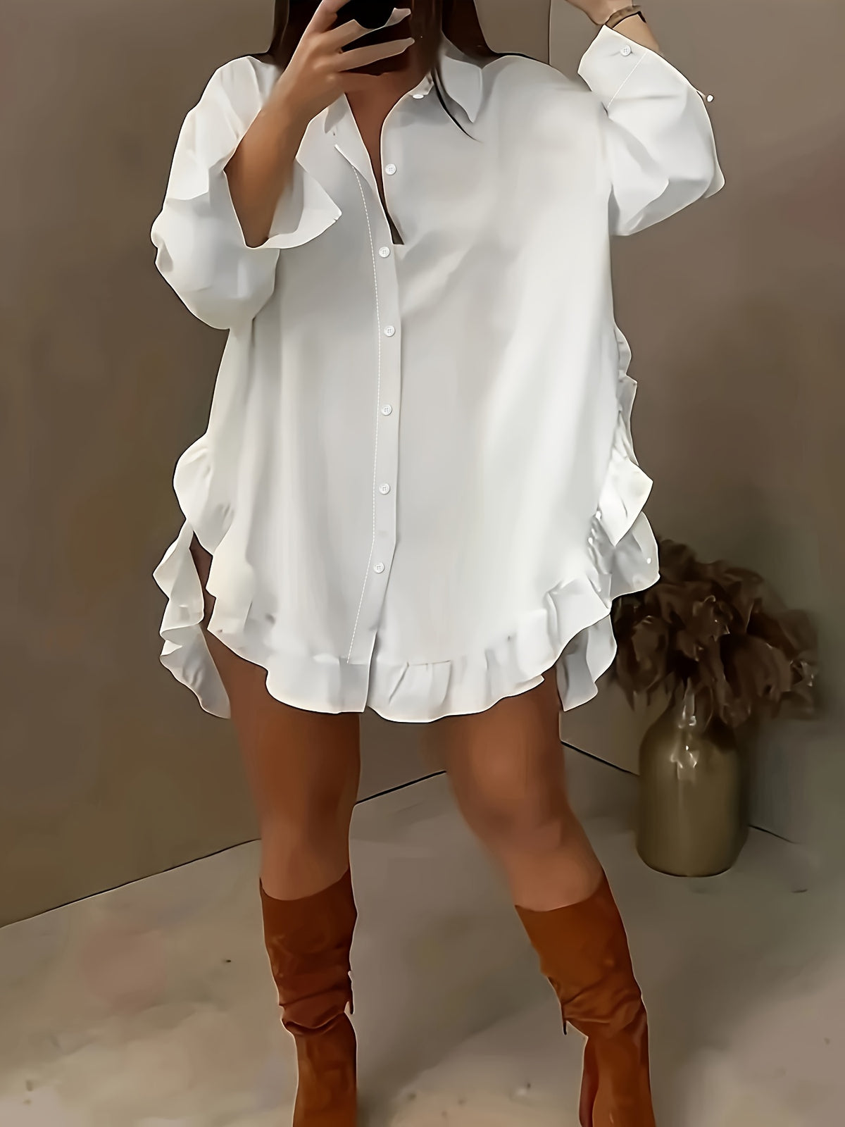 Ruffle Shirt Women Loose Oversized Frill Detail Casual Elegant Blouse Spring Summer Office Top S M L XL XXL