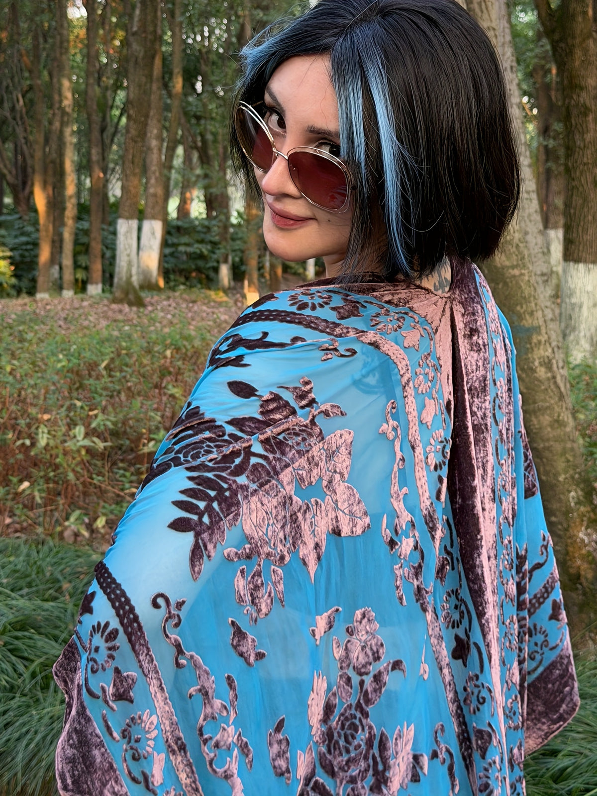 Boho Burnout Velvet Kimono Women Long Cardigan Cover Up Tassel Floral Embroidered One Size