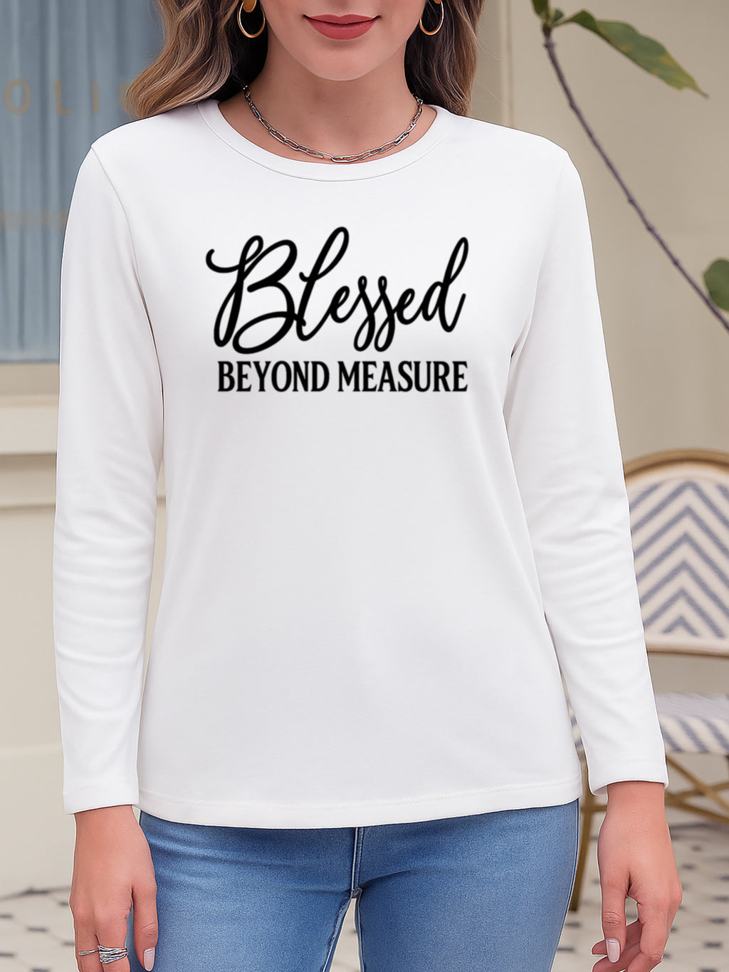 Women Long Sleeve Graphic Top Faith Letter Print Soft Breathable Machine Washable S-XXL