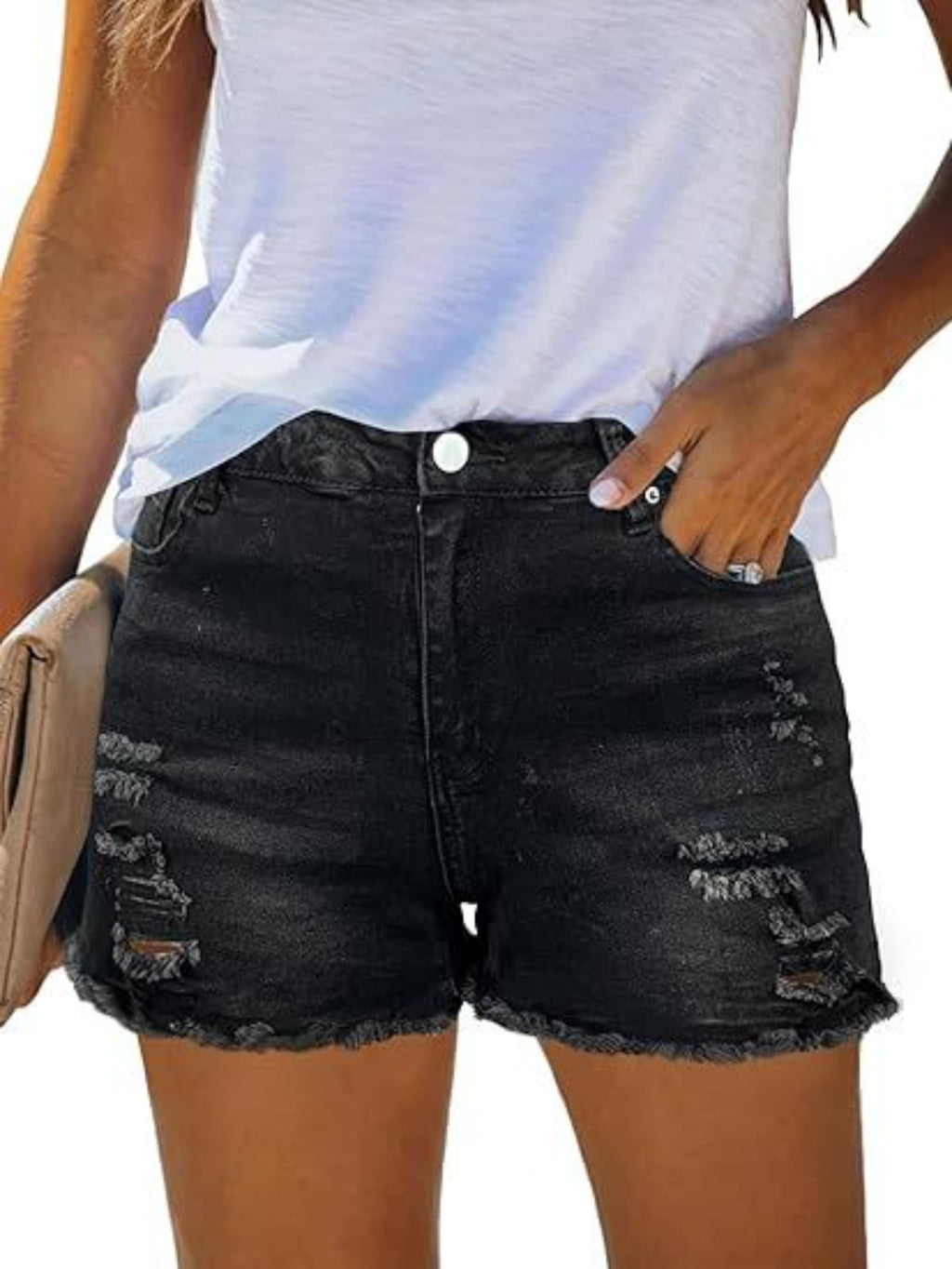 High Waisted Ripped Denim Shorts Women Casual Distressed Raw Hem Jean Shorts Loose Fit Streetwear Summer Outfits