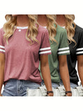 3-Piece Basic Solid Color Round Neck Short Sleeve T-Shirt Set Women Casual Everyday European Fashion S-XXL