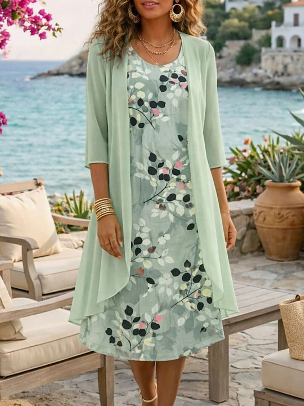 Women's 2-Piece Chiffon Dress Set Elegant Matching Top & Skirt Spring Summer Casual to Evening Wear