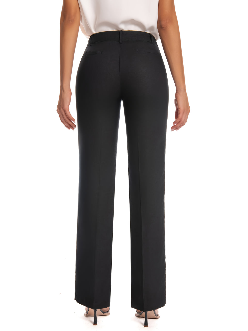 Black High Waist Straight Leg Pants for Women – Stretch Work Trousers with Pockets, Zipper Fly, Cropped Office Casual Travel Daily Wear, Polished Slim Silhouette All Season