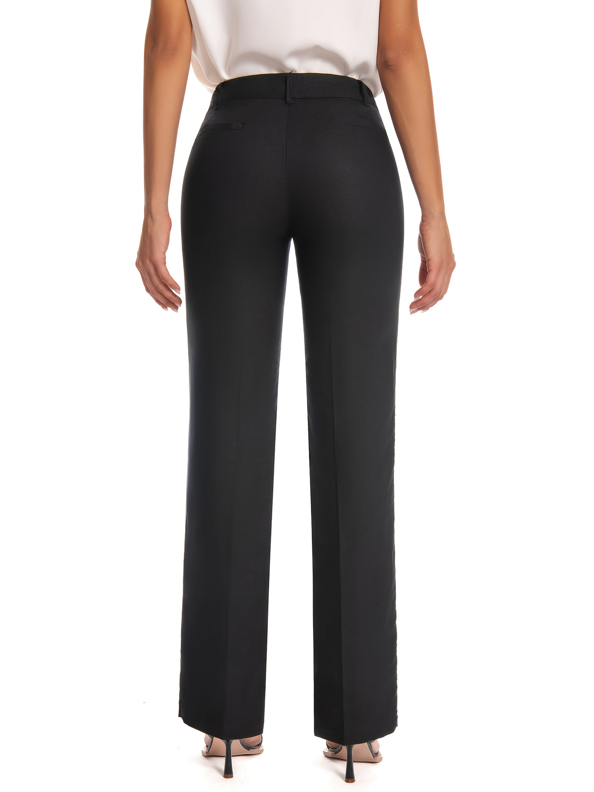 Black High Waist Straight Leg Pants for Women – Stretch Work Trousers with Pockets, Zipper Fly, Cropped Office Casual Travel Daily Wear, Polished Slim Silhouette All Season