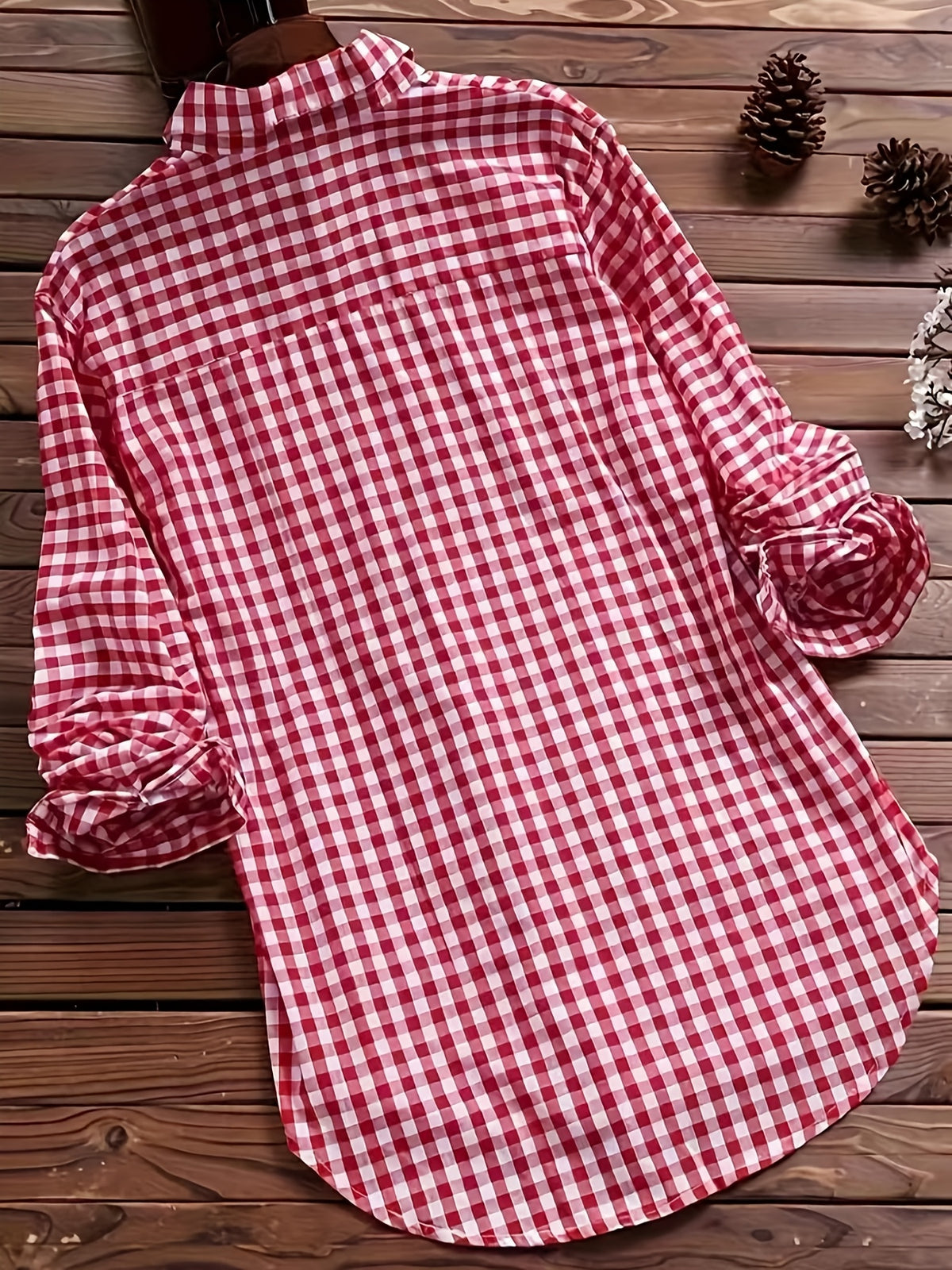 Plaid Checkered Button-Up Shirt Women Long Sleeve Lapel Collar Viscose Blend Casual All Season Versatile Blouse for Women