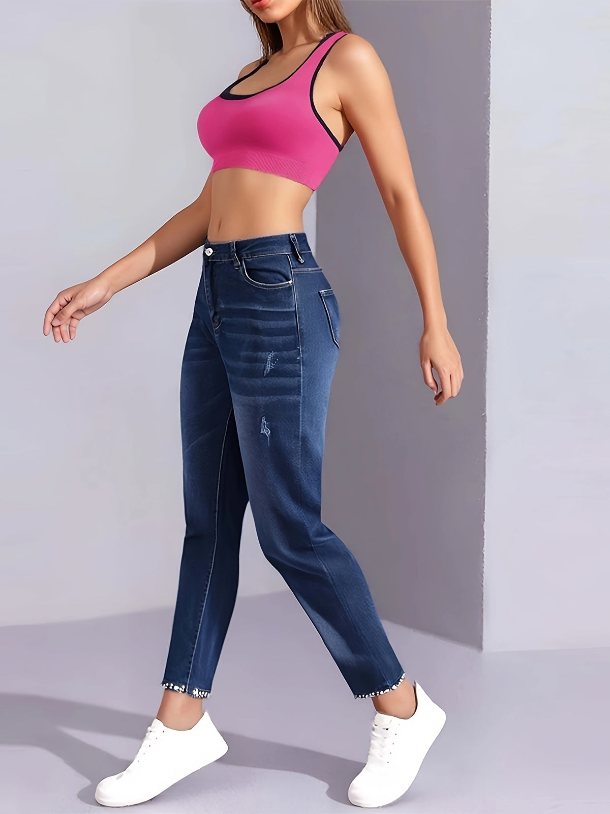 Butterfly Applique Bead Embellished Skinny Pencil Pants Women Split Hem Elegant Dressy Trousers Light Blue Blue S-XXL