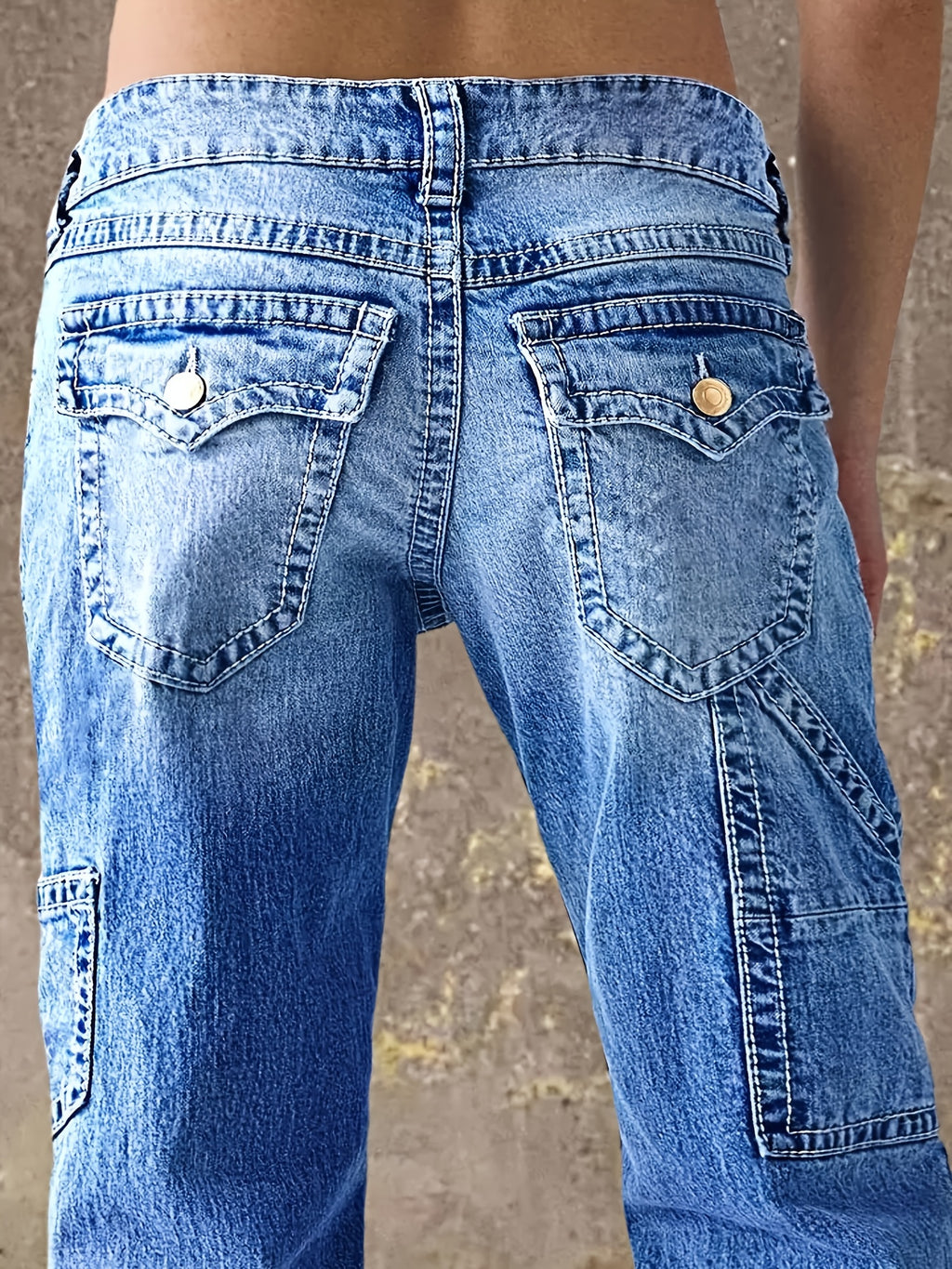 Women's Retro Straight Leg Jeans Mid Rise Relaxed Fit Multi-Pocket Vintage Washed Whisker Denim Casual Workwear Classic Blue