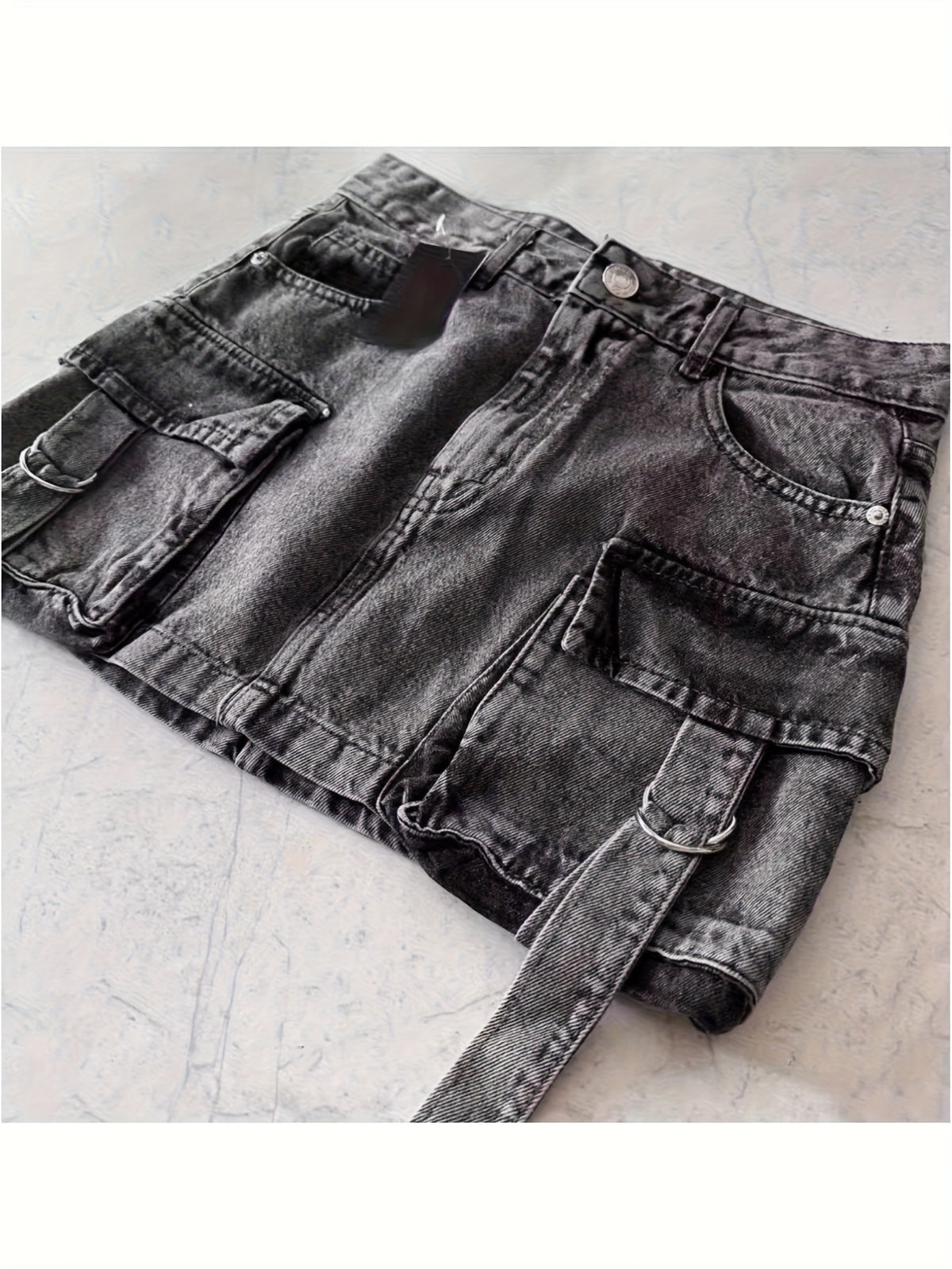 Y2K Black Denim Mini Skirt Women High Waist Goth Harajuku Stretch Multi-Pocket Streetwear Biker Aesthetic Spring Summer Fall
