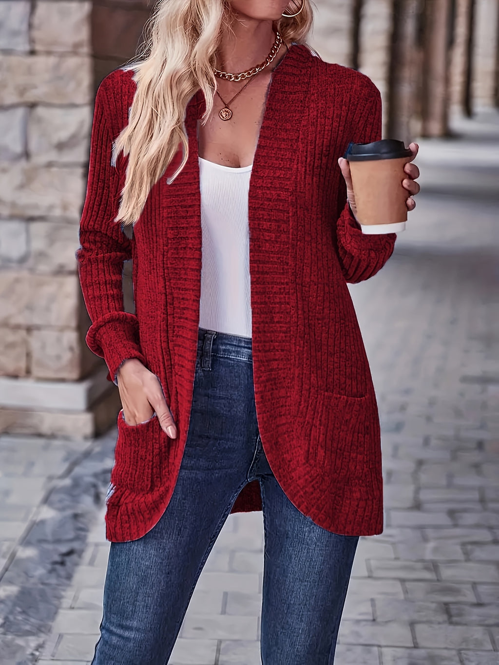 Cardigan Collar Loose Blouse Women Knit Pocket Long Sleeve Solid Color Casual Elegant Top 10 Colors Stretch Everyday Wear S-XXL