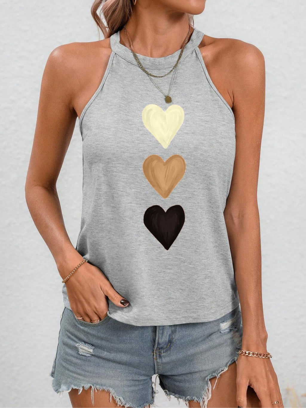 Heart Print Tank Top for Women | Cute Sleeveless Vest Shirt | Round Neck Casual Summer Top | Lightweight Polyester Graphic Tee Women White