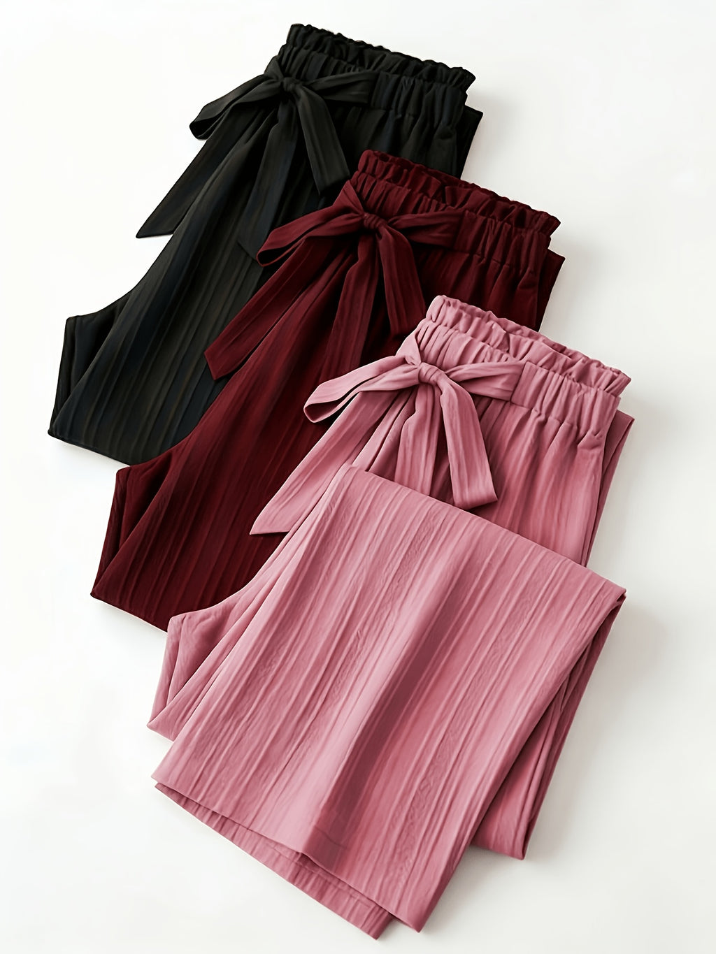 Pleated Wide Leg Pants Women 3 Pack Bow Elastic Waist Loose Straight Leg Long Trousers Spring Summer Daily Commute Casual Versatile S-XXL