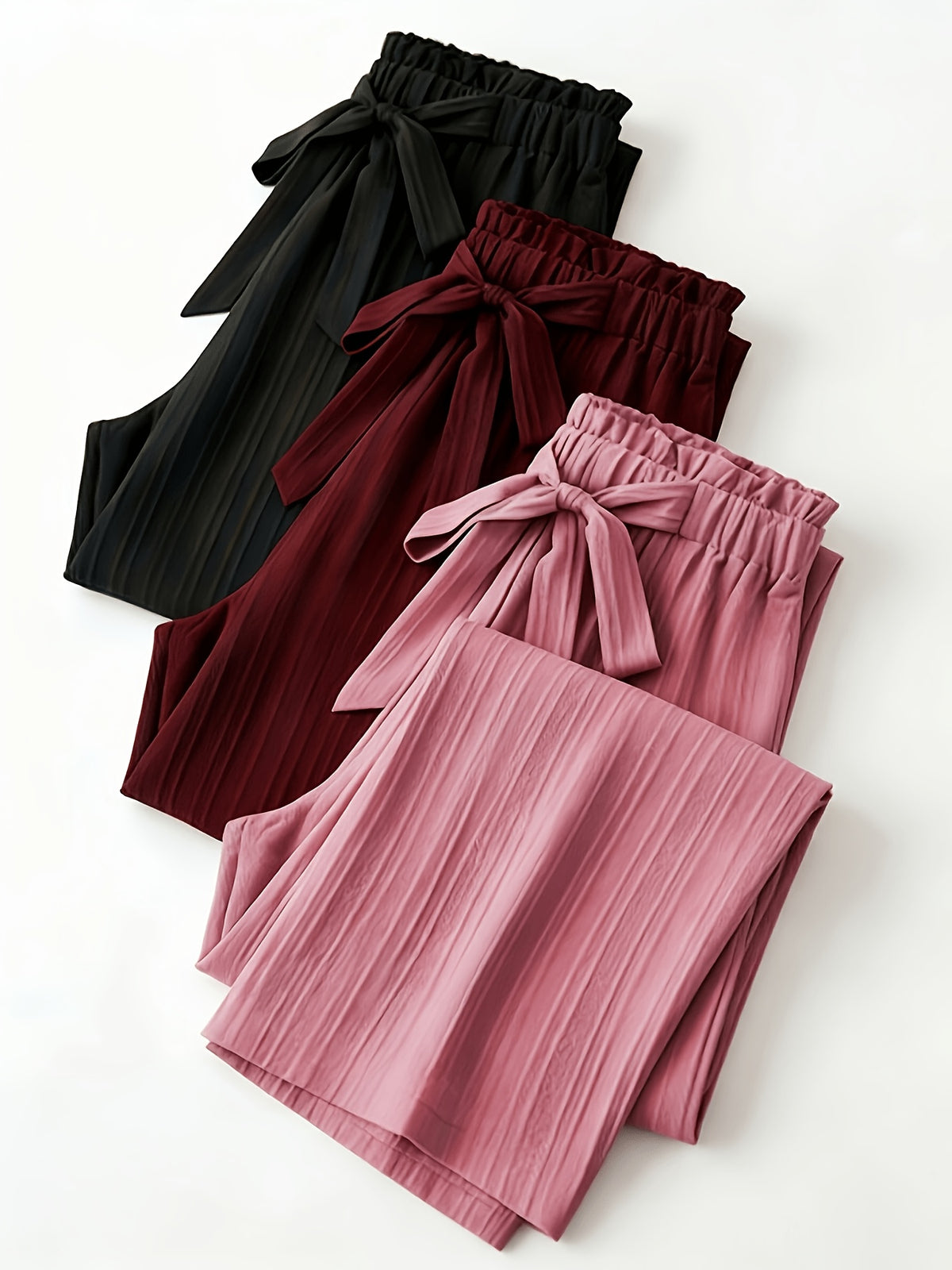 Pleated Wide Leg Pants Women 3 Pack Bow Elastic Waist Loose Straight Leg Long Trousers Spring Summer Daily Commute Casual Versatile S-XXL