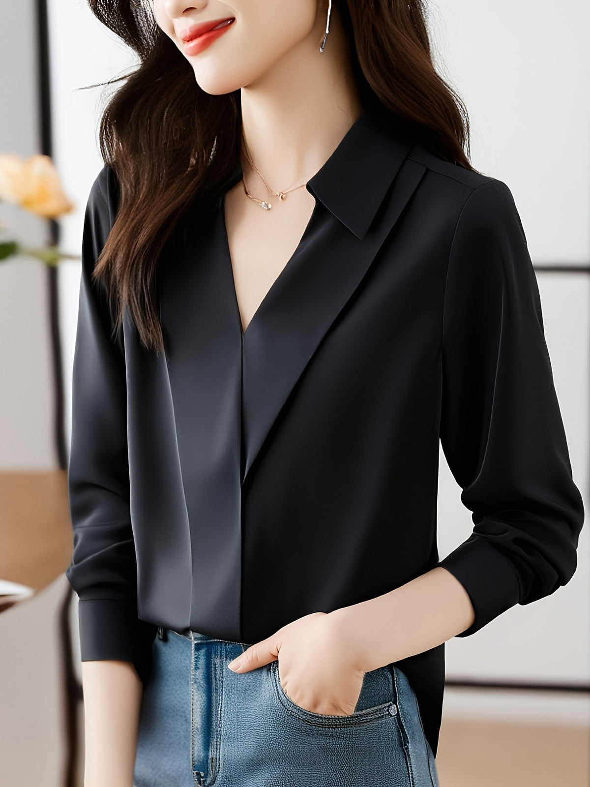 Satin Lapel Blouse Women Faux Silk Solid Color Long Sleeve Cardigan Button Shirt Elegant Casual Office Top S M L XL XXL