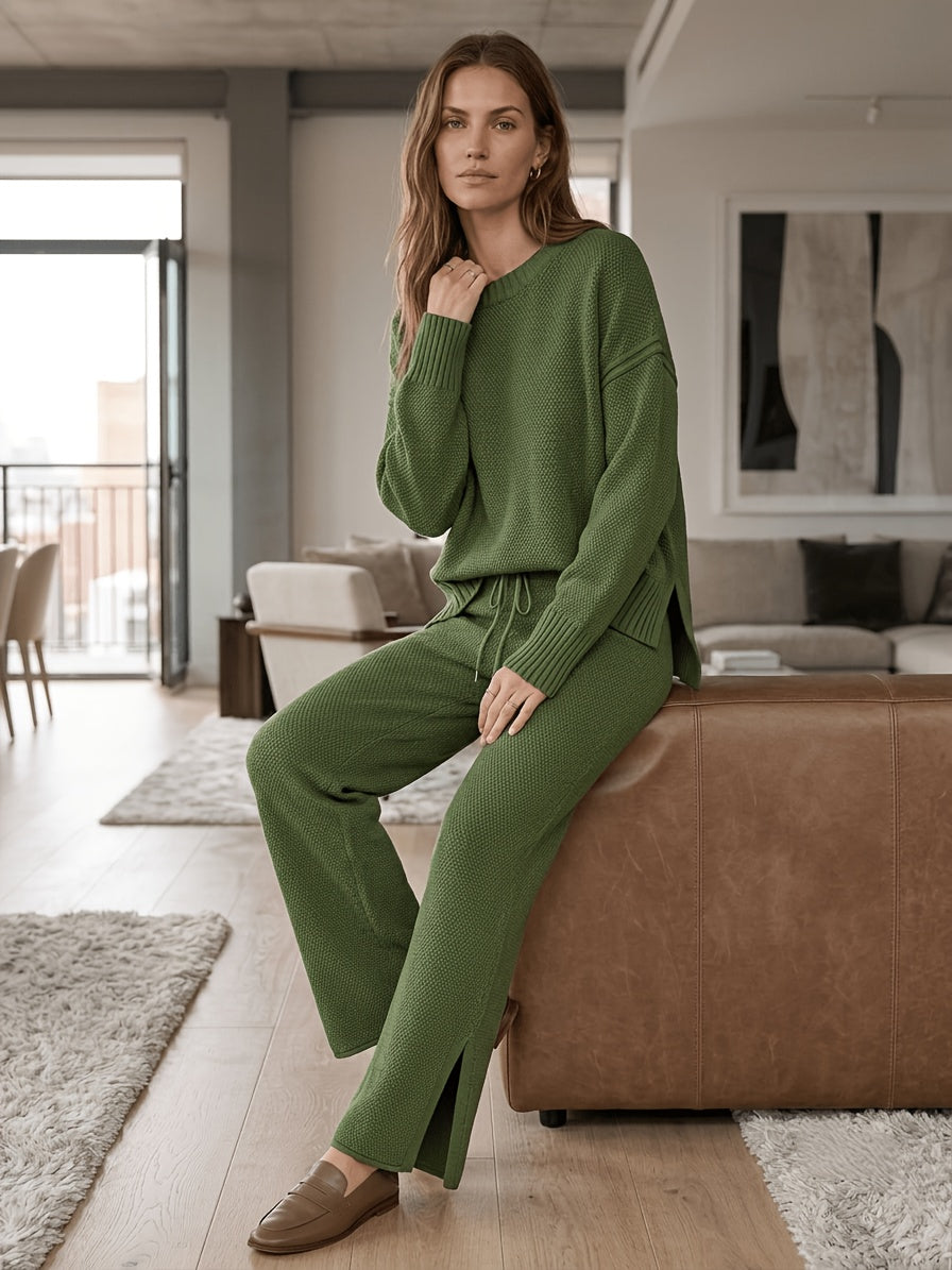 Waffle Texture Two-Piece Set Women Long Sleeve Hoodie High Waist Wide Leg Pants Casual Loose Retro Fall Tracksuit Set S-XXL