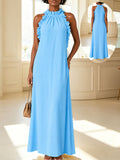 Halter Neck Sleeveless Dress Women Ruffle Leaf Edge Loose Casual Summer Vacation Dress | Mira Roam