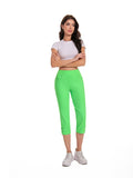 Linen Look Capri Pants Women Eyelet Hem Detail Bright Colors Casual Summer Slub Texture Breathable Lightweight Trousers S-XXL