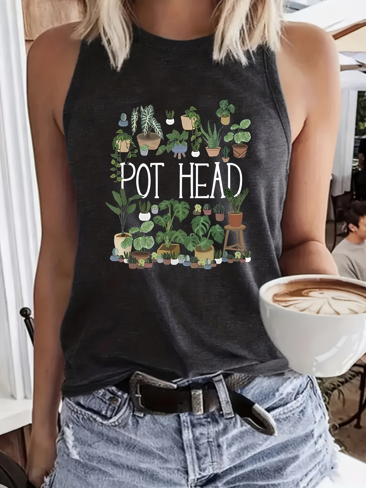 Women's Sleeveless Tank Top Letter Print Crew Neck Casual Summer Blouse Layering Top