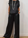 Women's 2 Piece Set Loose Shirt and Wide Leg Pants Casual Trendy Matching Outfit Spring Summer Comfortable Fashion Set