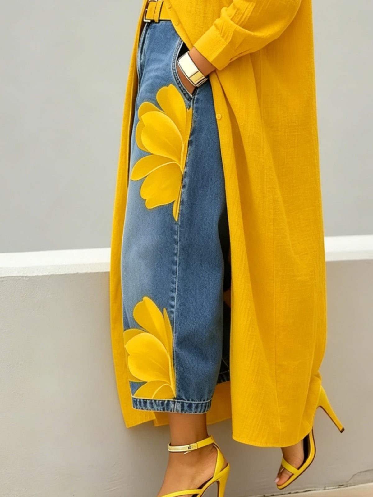 Floral Print Denim Wide Leg Pants Women Loose Fit Summer Casual Comfortable Boho Beach Trousers S-XXL
