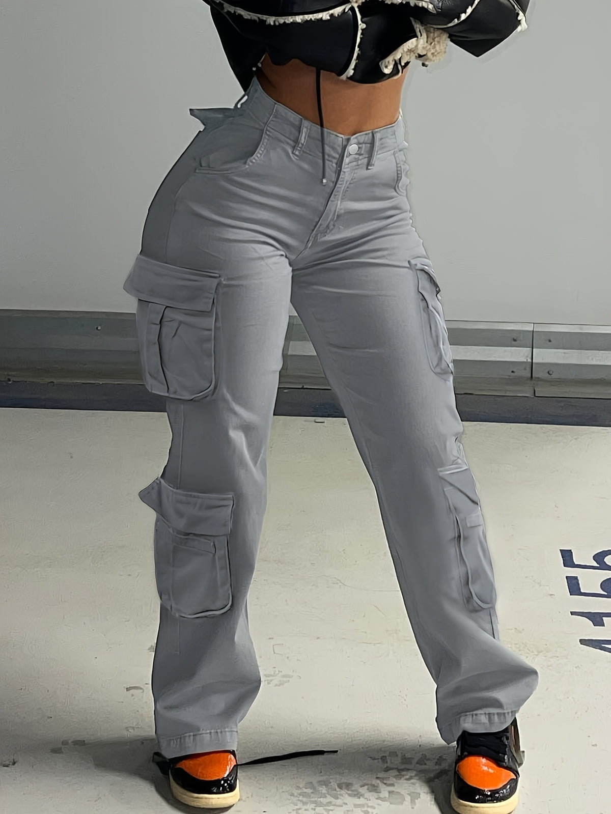 Low Waist Cargo Denim Pants Women Street Hip-Hop Style Multi Pocket Wide Leg Workwear Casual Jeans Apricot Grey Khaki S-XXL