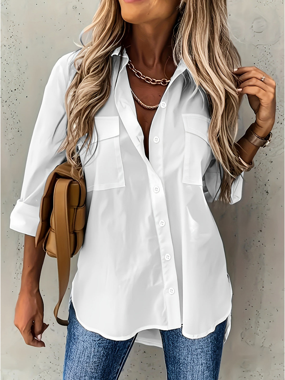 Lapel Collar Button Shirt Women Long Sleeve Relaxed Fit Blouse Versatile Top | Mira Roam