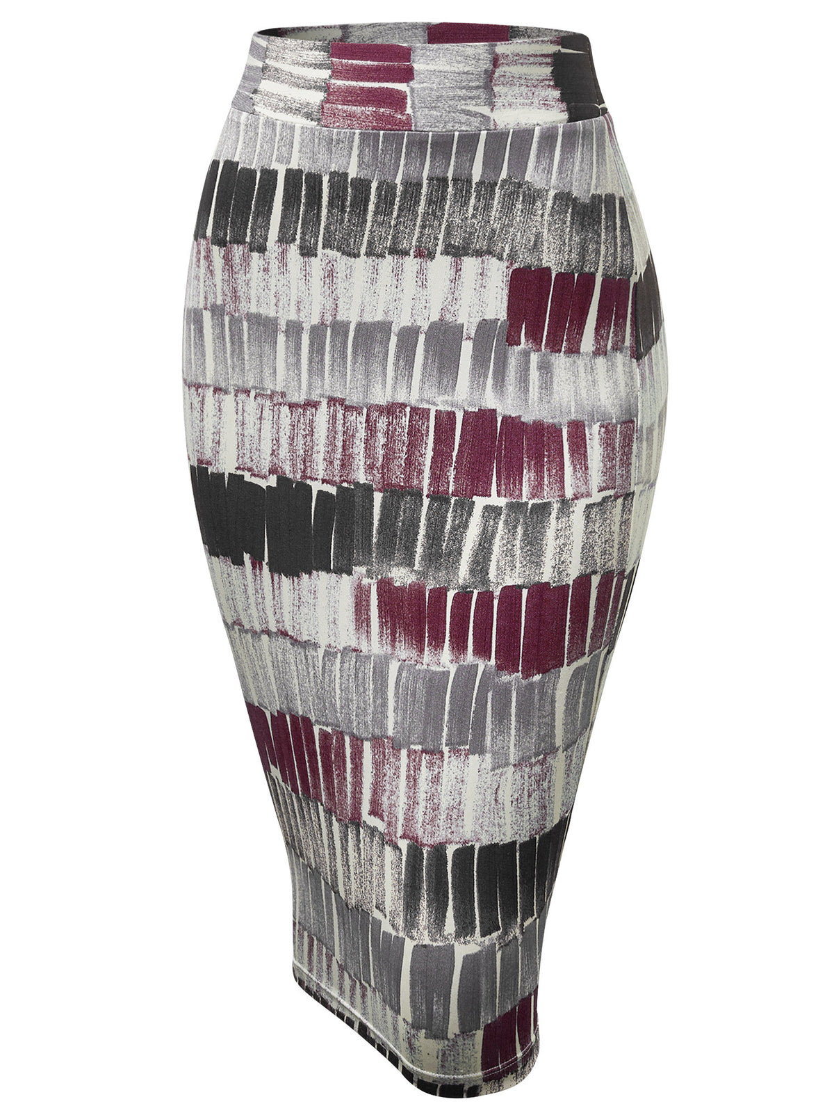 Women Color Block Pencil Skirt Elastic Waist Knee Length Stretchy Bodycon Office Casual Wine Black Brown S-XXL