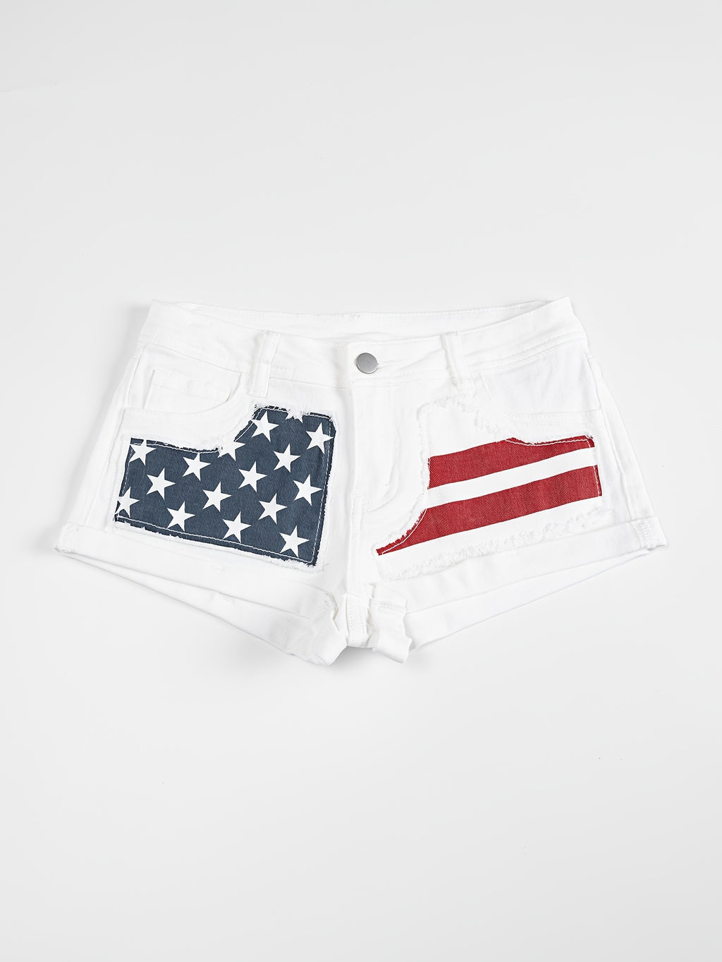 Retro Star Print Denim Shorts Women Low Waist White Washed Stripe Frayed Trim Hot Pants Casual Summer Y2K Cute Outfits