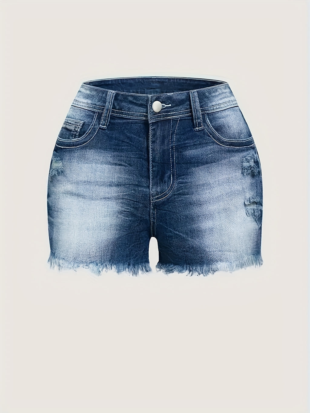 Stretch Denim Shorts for Women - Retro Color Block Embroidery Mid Rise Slim Fit, Built-In Zipper Machine Washable Cotton Blue Casual Jean Shorts for Spring Summer