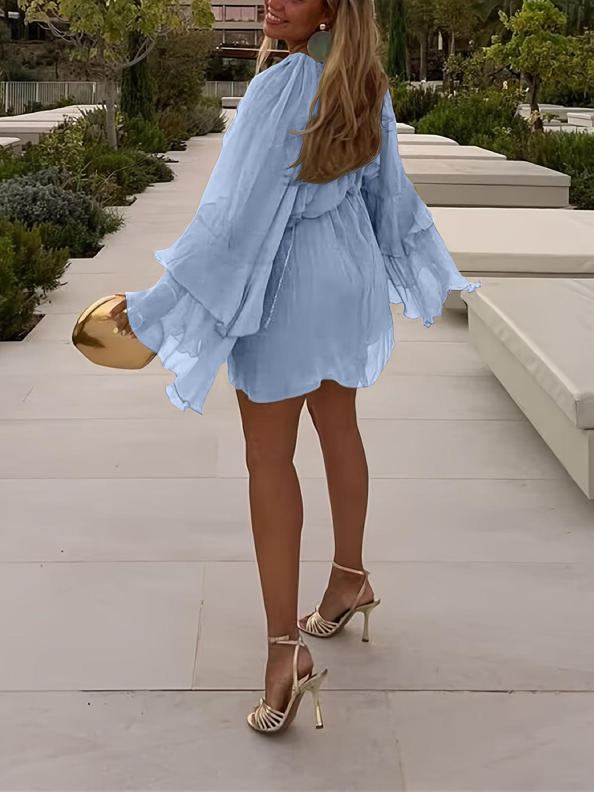 Chiffon Ruffle Dress Women Casual Vacation Layered Peplum Spring Summer Loose Flowy