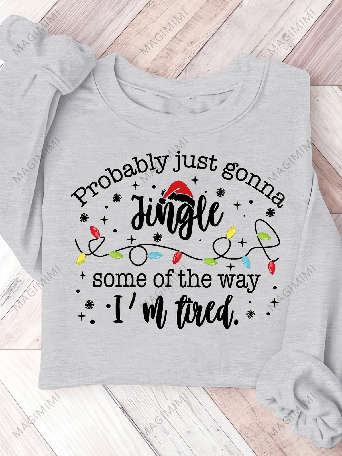 Funny Christmas Sweatshirt Jingle Tired Xmas Graphic Pullover Women Casual Holiday Sweater Light Grey Green