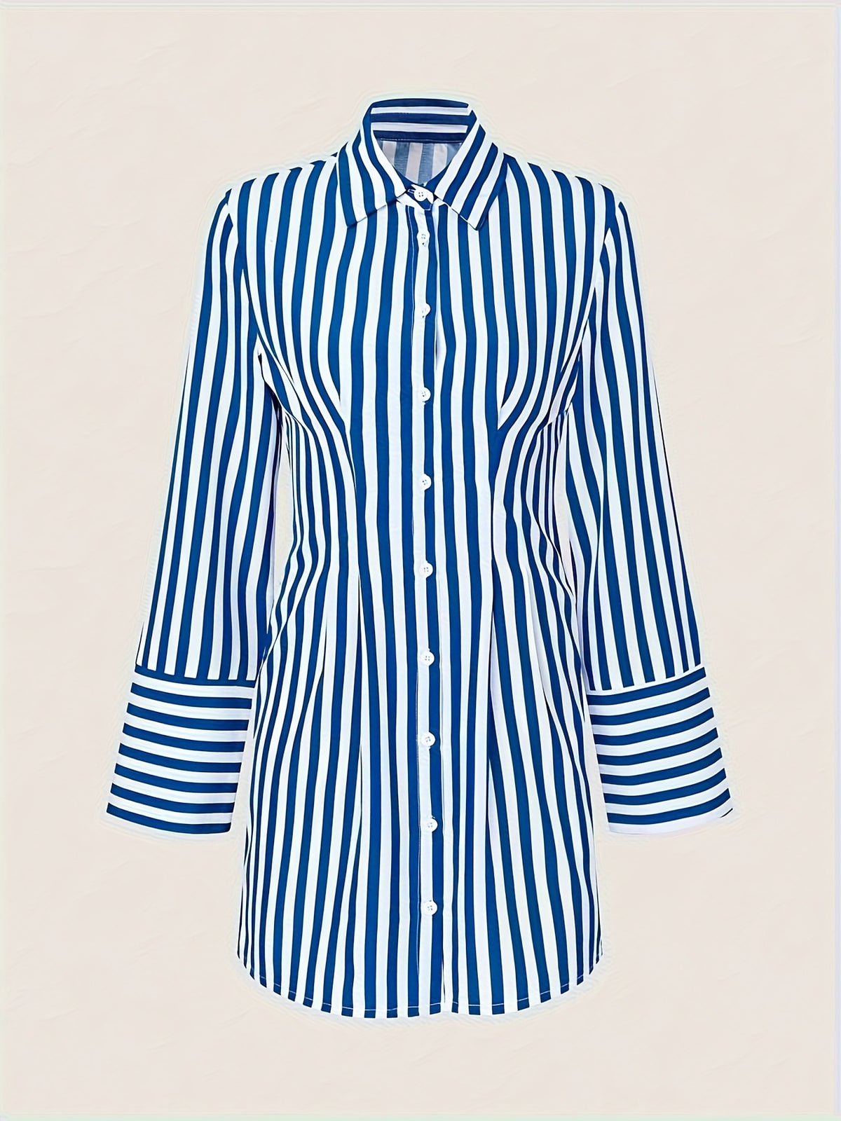 Striped Shirt Dress for Women Side Pockets Lapel Collar Casual Chic Spring Summer Fall Versatile Everyday Dress