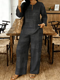 Women's 2-Piece Casual Suit Set V-Neck Loose Fit Top & Casual Pants Daily Wear Matching Outfit