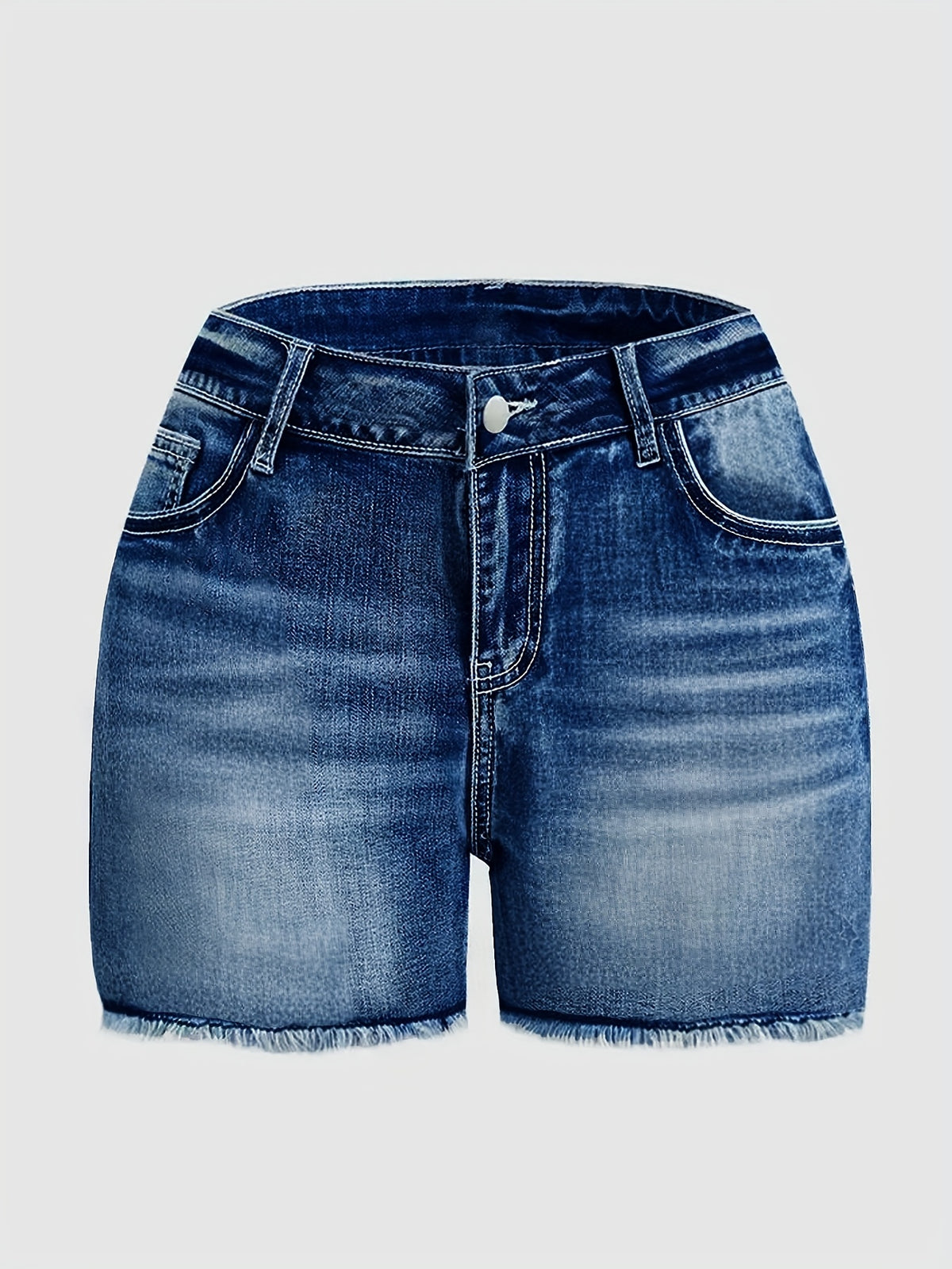High Waist Embroidery Frayed Denim Shorts Women Stretch Washed Blue Casual Mature Style Versatile Outing Jean Shorts