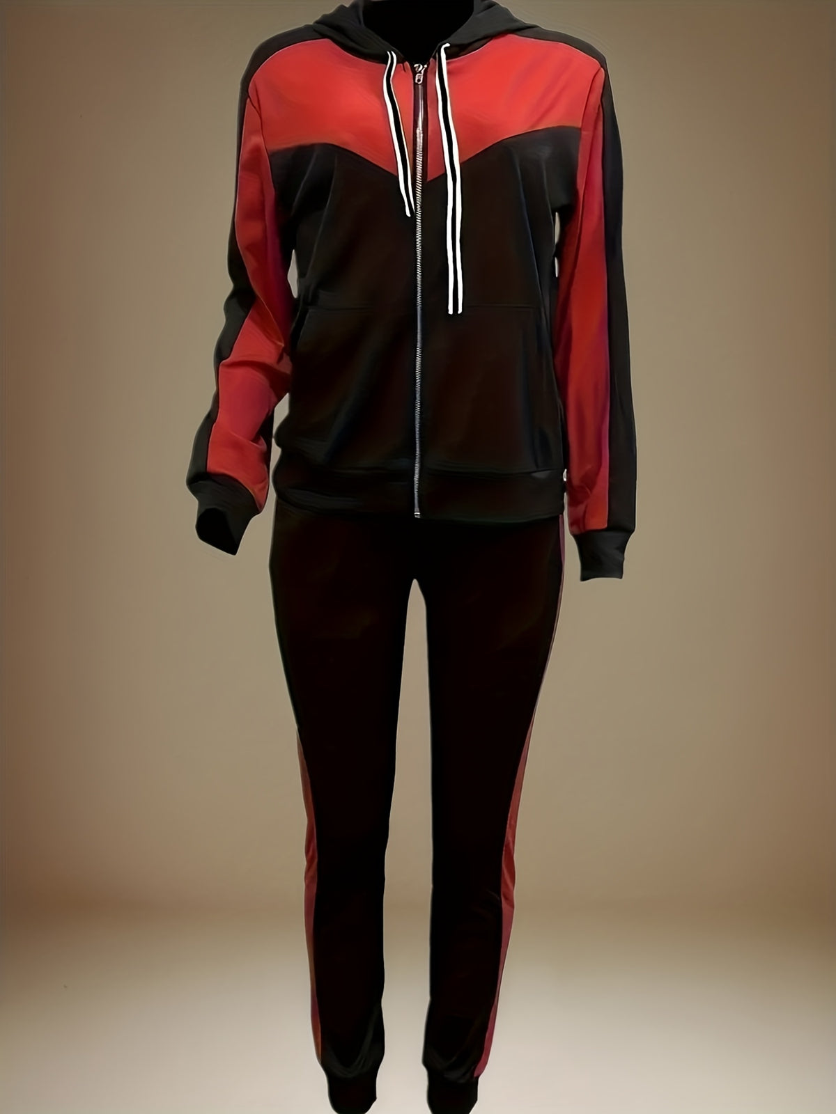 Camo Zip Hoodie Tracksuit Set for Women Camouflage Print Sweatshirt Jogger Pants 2 Piece Casual Streetwear Long Sleeve Red Black S-XXL