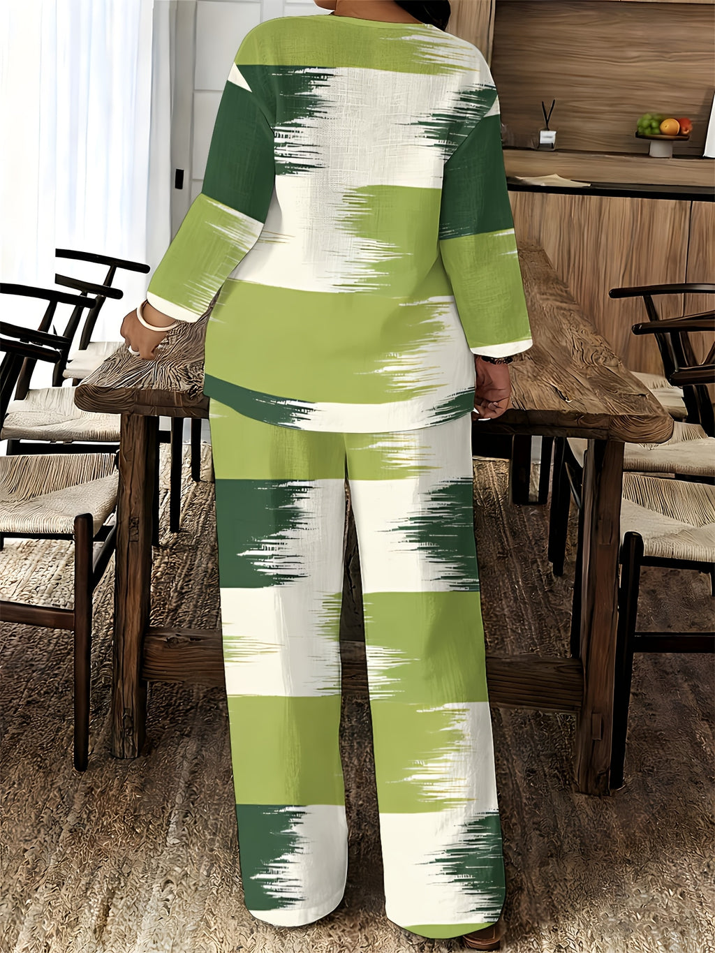 V-Neck Long Sleeve Printed Shirt Pants 2pcs Set Women Floral Digital Print Elastic Waist Casual Loungewear Spring Summer Two-Piece Outfit 15 Colors S-XXL