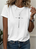 Cross and Heart Graphic T-Shirt Women Short Sleeve Crew Neck Casual Artistic Tee - Faith Aesthetic Daily Wear Top for All Seasons