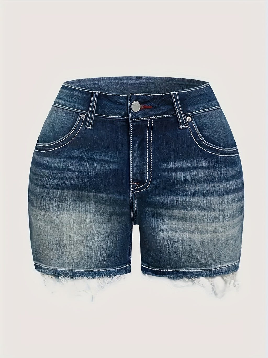 Stretch Denim Shorts for Women - Retro Color Block Embroidery Mid Rise Slim Fit, Built-In Zipper Machine Washable Cotton Blue Casual Jean Shorts for Spring Summer