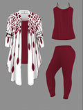 Women's 3 Piece Set Print Top Sleeveless Vest & Solid Color Pants Color Block Matching Outfit Machine Washable