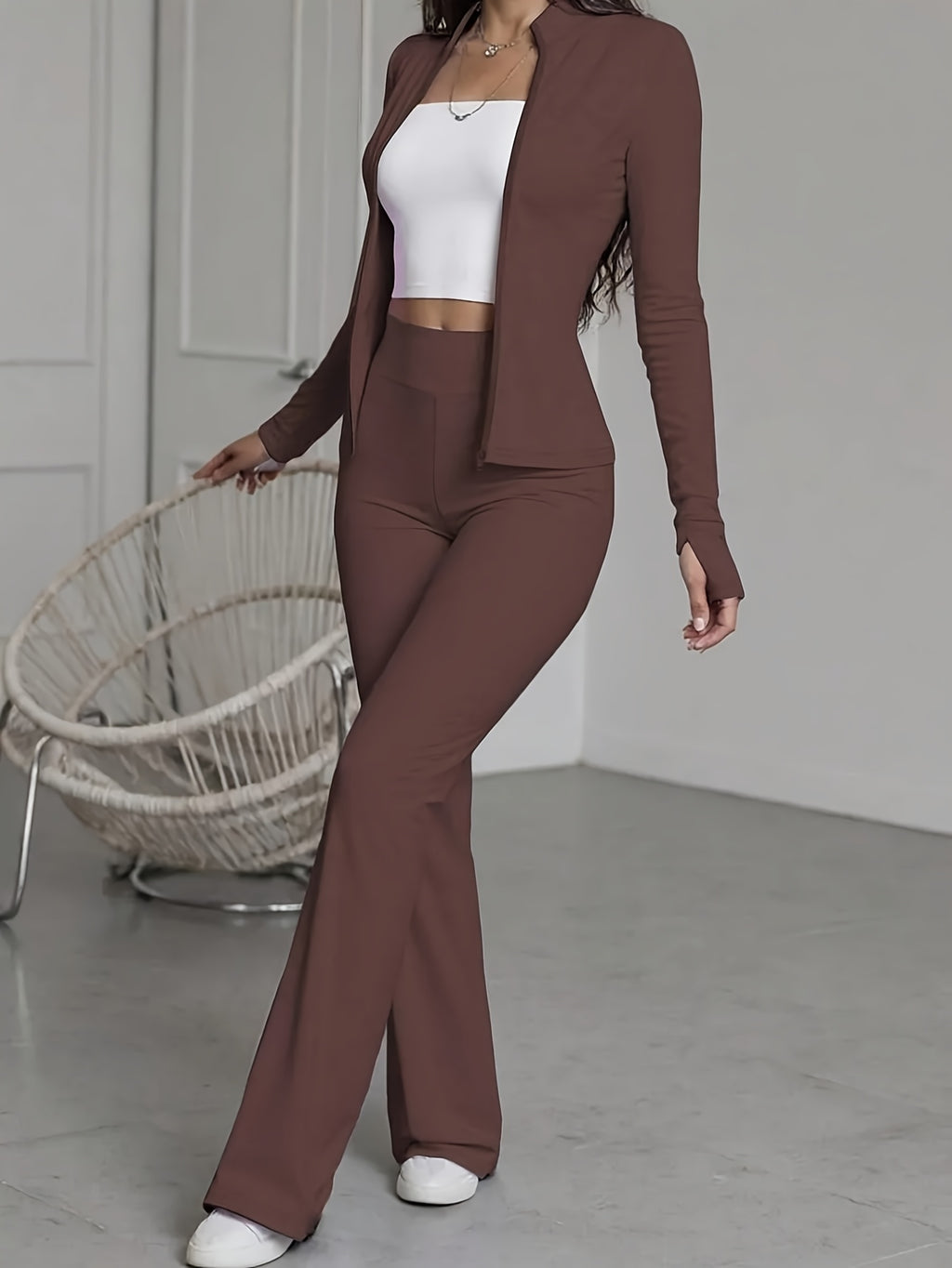 Cardigan and Trousers 2pcs Set Women Casual Solid Color Breathable Spring Fall Matching Outfit Lounge Set S-XXL