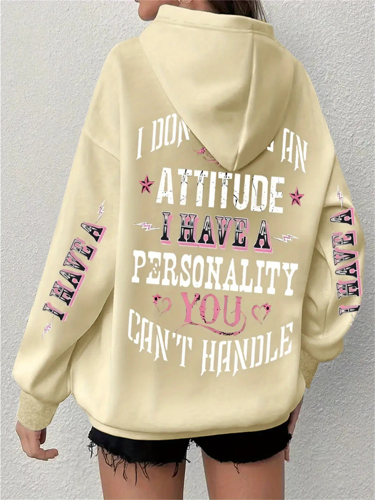 Funny Sassy Quote Hoodie Women Full Body Print Pullover Sweatshirt Attitude Personality Statement Fall Winter Violet Apricot Grey