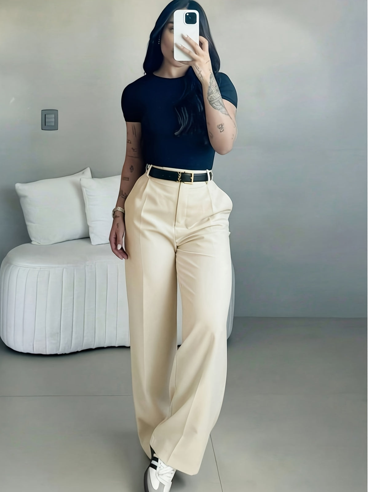 Wide Leg Dress Pants Women High Waist Elegant Suit Trousers with Pockets Casual Office Work Polyester Long S-XXL
