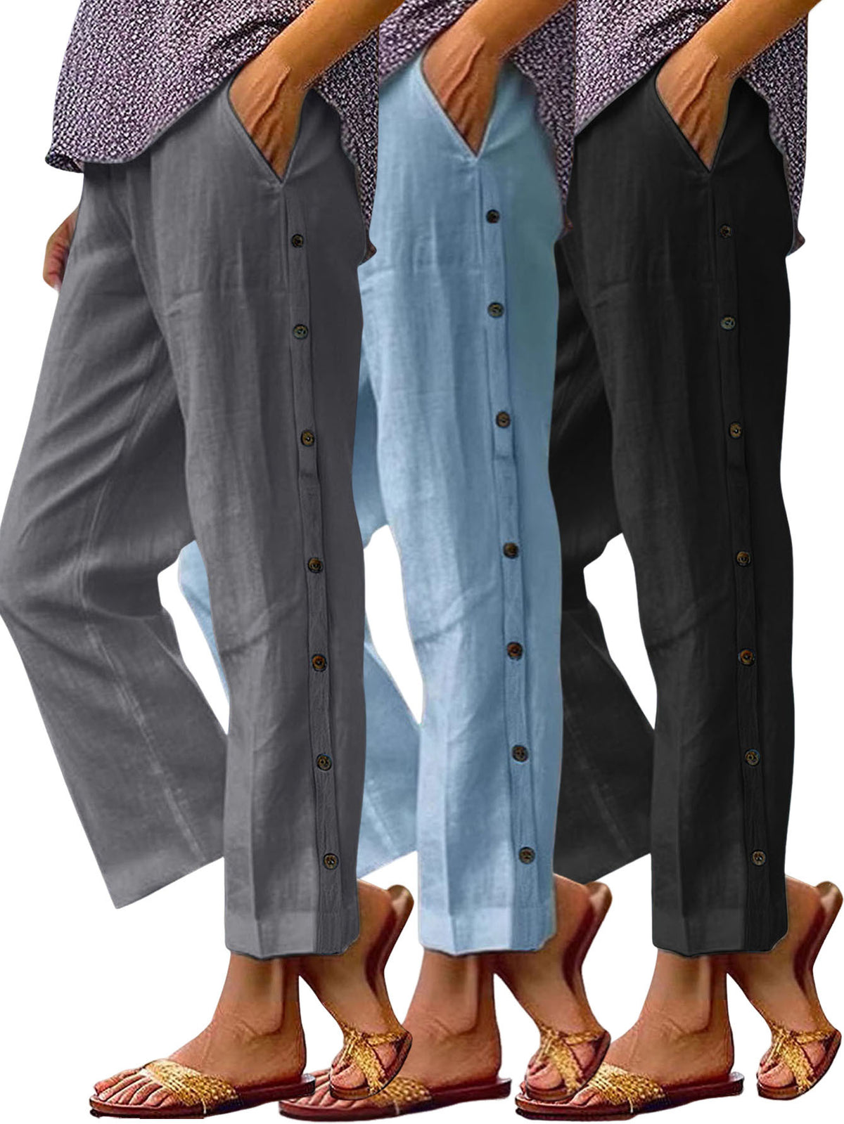 High Waist Straight Leg Cropped Pants Women Loose Casual 3pcs Set Multi-Color S-XXL