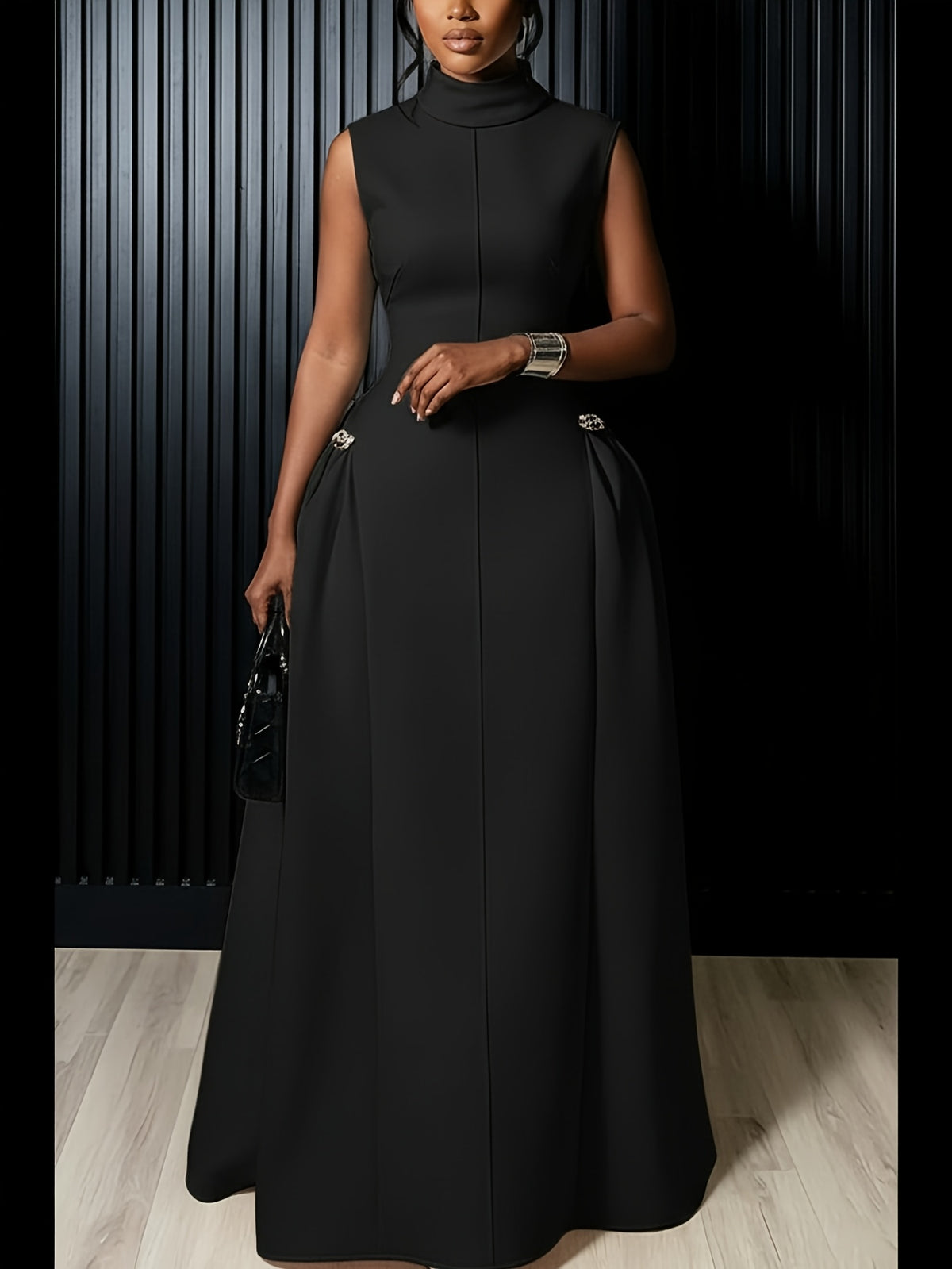 Red Pleated Maxi Dress Women Sleeveless Mock Neck Waist Tie Structured Formal Gala Evening Luxury Party Dress S-XXL